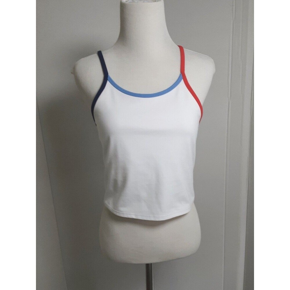 Champion Soft Touch Red/White/Blue Lined Racerback Sports Crop Top Sz L